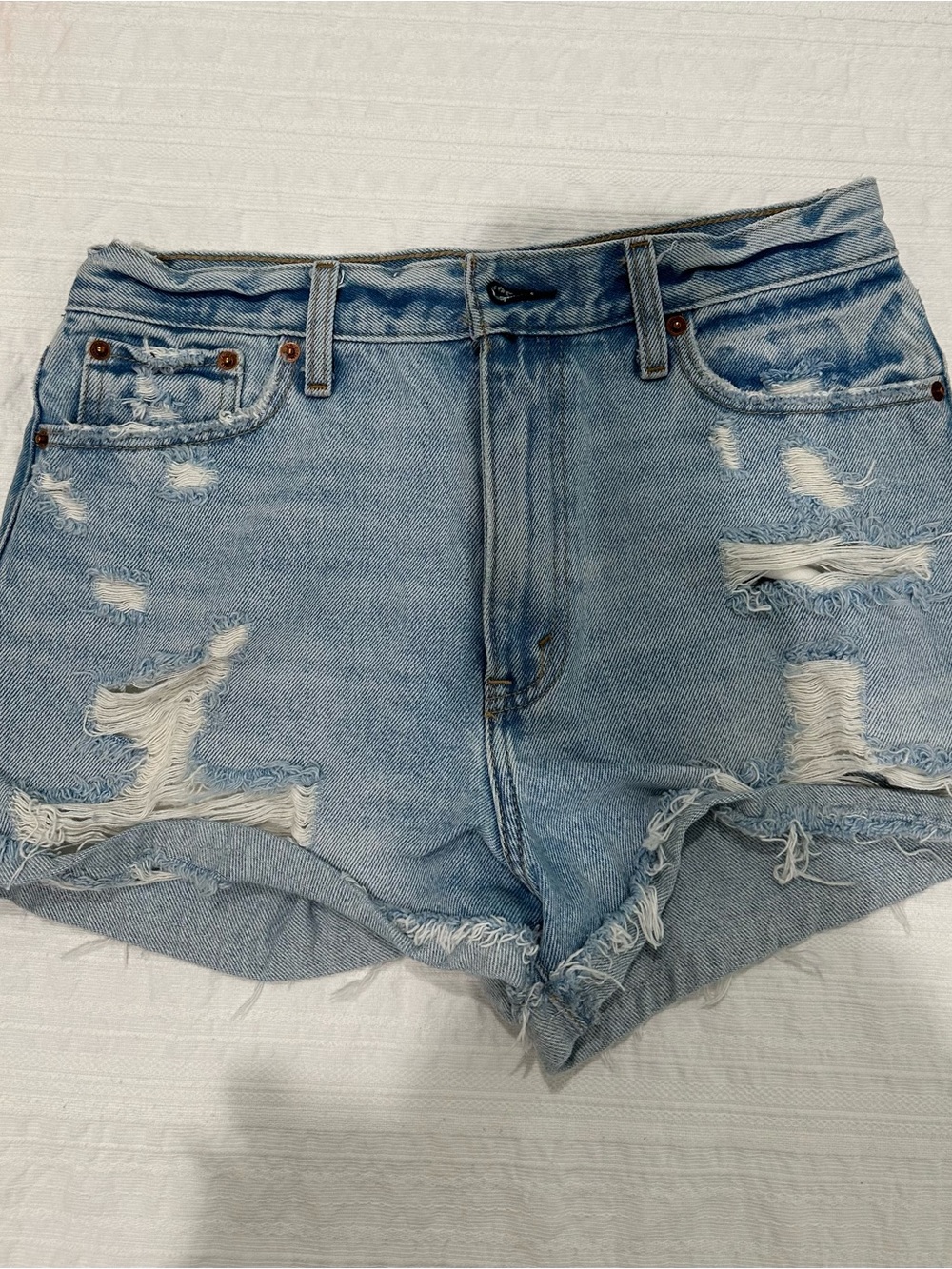 Abercrombie & Fitch Light Blue Distressed Denim Shorts